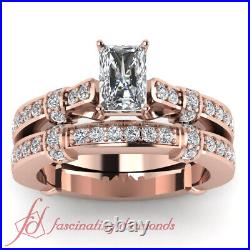 1.25 Ct Radiant Cut Pave Diamond Engagement Rings And Wedding Bands For Women