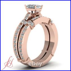 1.25 Ct Radiant Cut Pave Diamond Engagement Rings And Wedding Bands For Women