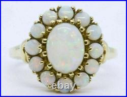 1.50Ct Oval Cut Multi Color Opal Halo Women Engagement Ring 14k Yellow Gold Over