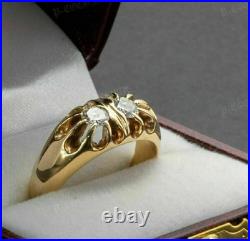 1.50Ct RD Cut Two-Diamond Simulated Engagement Band Ring 925 Silver Gold Plated
