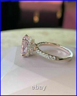 1.50 Ct Oval Cut Peach Morganite Diamond Engagement Ring In 14K White Gold Over