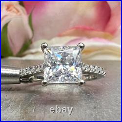 1.80TCW Princess Cut Moissanite Women's Engagement Ring In 14k White Gold Plated