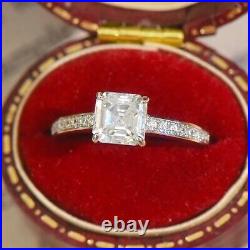 1.86 TCW Asscher Cut Certified Moissanite Engagement Ring 14k White Gold Plated