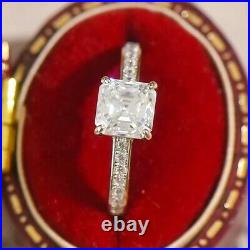 1.86 TCW Asscher Cut Certified Moissanite Engagement Ring 14k White Gold Plated