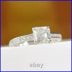 1.86 TCW Asscher Cut Certified Moissanite Engagement Ring 14k White Gold Plated
