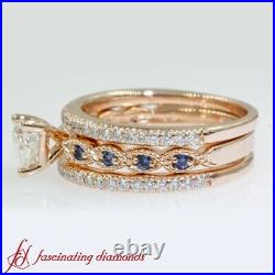 1 Carat Heart Shaped Diamond And Sapphire Three Piece Wedding Ring Set For Women