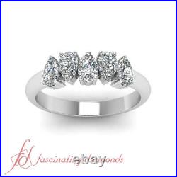 1 Karat Pear Shaped Diamond 5 Stone Womens Wedding Band In 14K White Gold