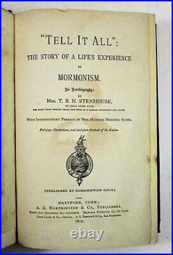 1st ED Tell It All Mrs. T B H Stenhouse 1875 HC A D Worthington & Co Illus