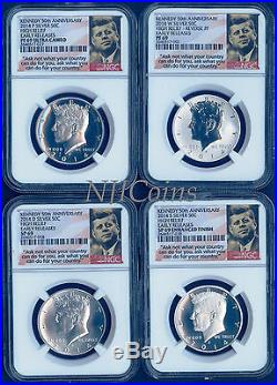 2014 P W D S 50th Anniversary Silver Kennedy 4 Coins NGC PF SP ALL 69 Set E R