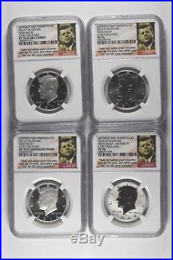 2014 P W D S 50th Anniversary Silver Kennedy 4 Coins NGC PF SP ALL 70 Set ER