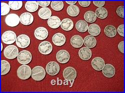 250 (5rolls/50) ALL ARE 1916 to 1929 circulated silver Mercury Dimes X