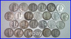 (25) Mercury Dime Lot All Under 10 Million 1916-1938 P, D, S