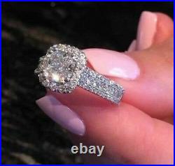 2CT Cushion Cut Natural Moissanite Halo Wedding Ring 14K Two Micron White Gold