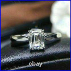 2CT Emerald Cut Lab Created Birthday / Wedding Ring 14K White Gold Plated Silver