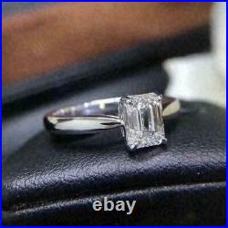 2CT Emerald Cut Lab Created Birthday / Wedding Ring 14K White Gold Plated Silver