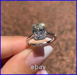 2Ct Emerald Cut lab created Diamond Solitaire Engagement Ring14k White Gold Over