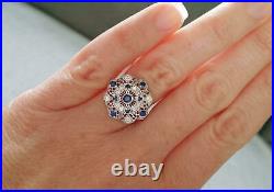 2Ct Round Cut Blue Sapphire Antique Art Deco Engagement Ring 14K White Gold Over