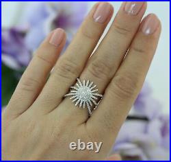 2Ct Round Cut Real Moissanite Unique Ring 14k White Gold Plated 925 Silver