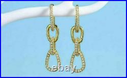 2Ct Round Diamond Link Chain Design Drop Dangle Earrings 14K Yellow Gold Finish