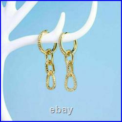 2Ct Round Diamond Link Chain Design Drop Dangle Earrings 14K Yellow Gold Finish