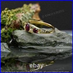2Ct Round Simulated Ruby & Diamond Antique Band Ring 14K Yellow Gold Finish