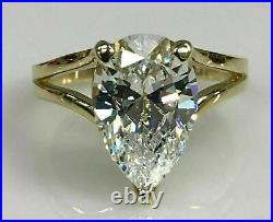 2.00Ct Pear Cut VVS1 Moissanite Women's Engagement Ring Solid 14K Yellow Gold