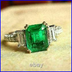 2.00 Ct Emerald Cut Green Emerald Diamond Engagement Ring 14K White Gold Finish