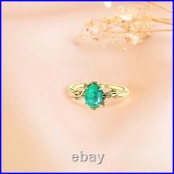 2.00 Ct Oval Cut Lab-Created Emerald Leaf Engagement Ring 14K Yellow Gold Plated