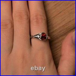 2.10CT Lab Created Red Garnet Solitaire Engagement Ring 14K White Gold Plated