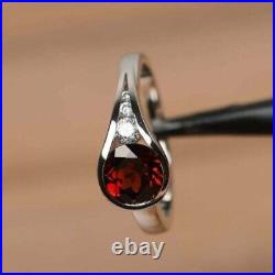 2.10CT Lab Created Red Garnet Solitaire Engagement Ring 14K White Gold Plated