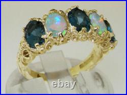 2.10Ct Oval London Blue Topaz & Opal Women's Engagement Ring 14K Yellow Gold FN
