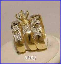 2.33Ct Moissanite His/Her Matching Ring Wedding Trio Set 14K Yellow Gold Plated