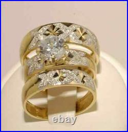 2.33Ct Moissanite His/Her Matching Ring Wedding Trio Set 14K Yellow Gold Plated