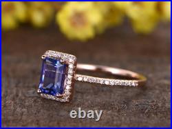 2.50Ct Emerald Cut Amethyst Halo Women's Engagement Ring 14K Rose Gold Finish