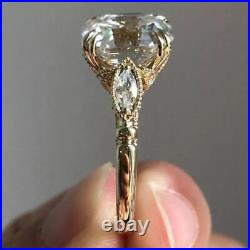 2.50Ct Emerald Cut VVS1 Moissanite Halo Engagement Ring Solid 14k Yellow Gold