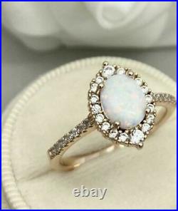 2.50Ct Oval Cut Opal Lab Created Engagement Ring In 14K Rose Gold Finish
