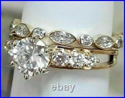 2.50Ct Round Cut VVS1 Diamond Bridal Engagement Ring Set 14K Yellow Gold Finish