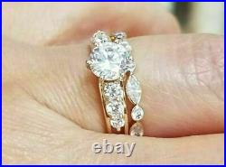 2.50Ct Round Cut VVS1 Diamond Bridal Engagement Ring Set 14K Yellow Gold Finish