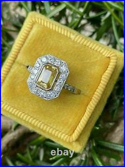 2.50 Ct Emerald Cut Yellow Citrine Diamond Women's Halo Ring 14K White Gold Over