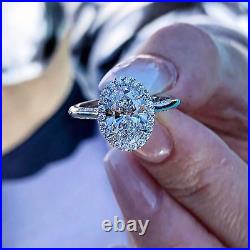 2.89Ctw Real Oval Cut Moissanite Halo Engagement Ring in 14K White Gold Plated