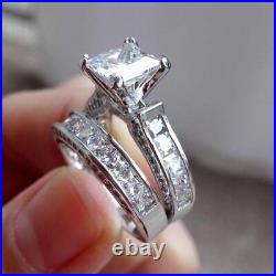 2.90 TCW Princess Cut D FL Moissanite Bridal Set Wedding Ring in 14k White Gold
