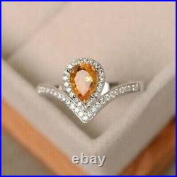 2 Ct Pear Cut Lab Created Citrine Women's Engagement Ring 14k White Gold Plated