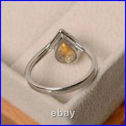 2 Ct Pear Cut Lab Created Citrine Women's Engagement Ring 14k White Gold Plated