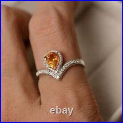 2 Ct Pear Cut Lab Created Citrine Women's Engagement Ring 14k White Gold Plated