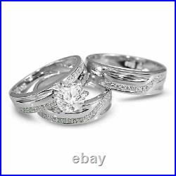 3Ct Diamond 14K White Gold Over lab-Created Trio Bridal Band Engagement Ring Set