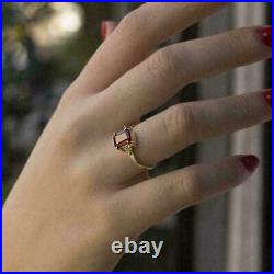 3Ct Emerald Cut Red Ruby Diamond Solitaire Engagement Ring 14K Yellow Gold Over