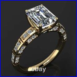 3Ct Emerald Cut VVS1/D Diamond Lab created Ring 14K Yellow Gold Plated