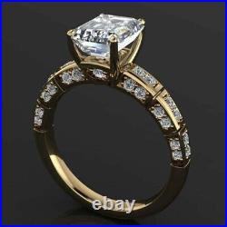 3Ct Emerald Cut VVS1/D Diamond Lab created Ring 14K Yellow Gold Plated