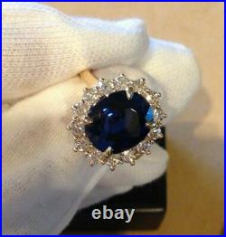 3Ct Oval Cut Blue Sapphire Diamond Halo Engagement Ring 14k Yellow Gold Finish