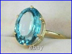 3Ct Oval Cut Blue Topaz Lab Created Engagement Ring 14K Yellow Gold Finish